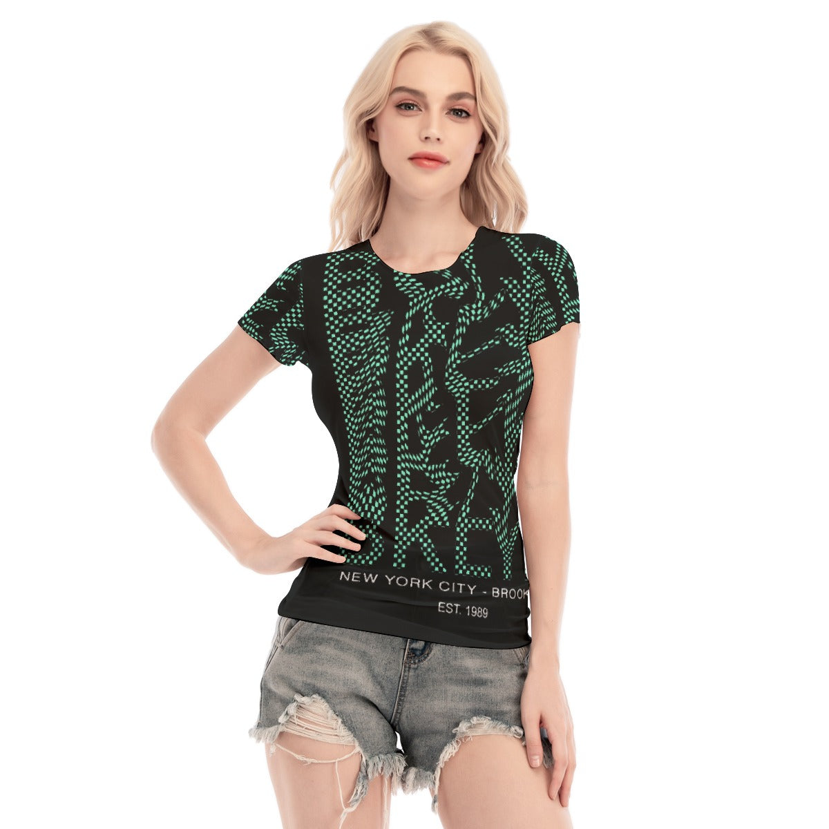 All-Over Print Women's Short Sleeve Mesh Blouse