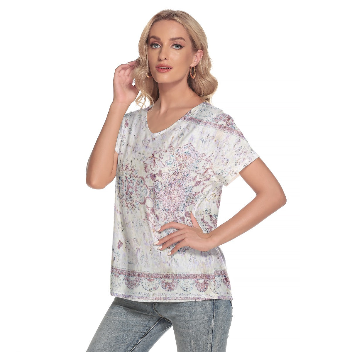 All-Over Print Women's Loose V-neck Short Sleeve T-shirt