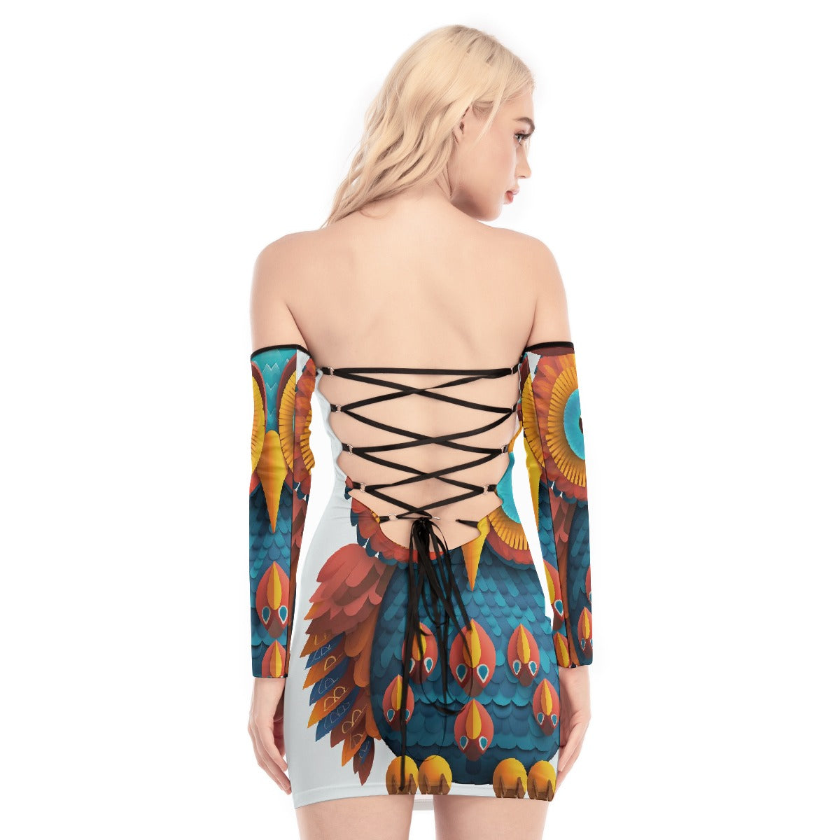 All-Over Print Women's Off-shoulder Back Lace-up Dress