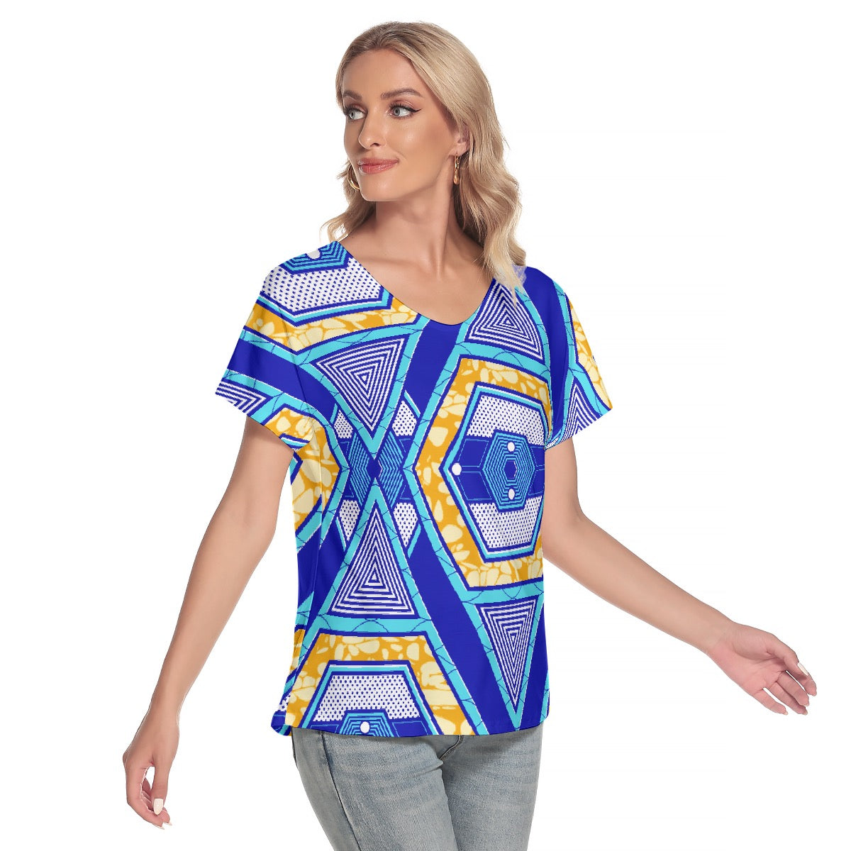 All-Over Print Women's Loose V-neck Short Sleeve T-shirt