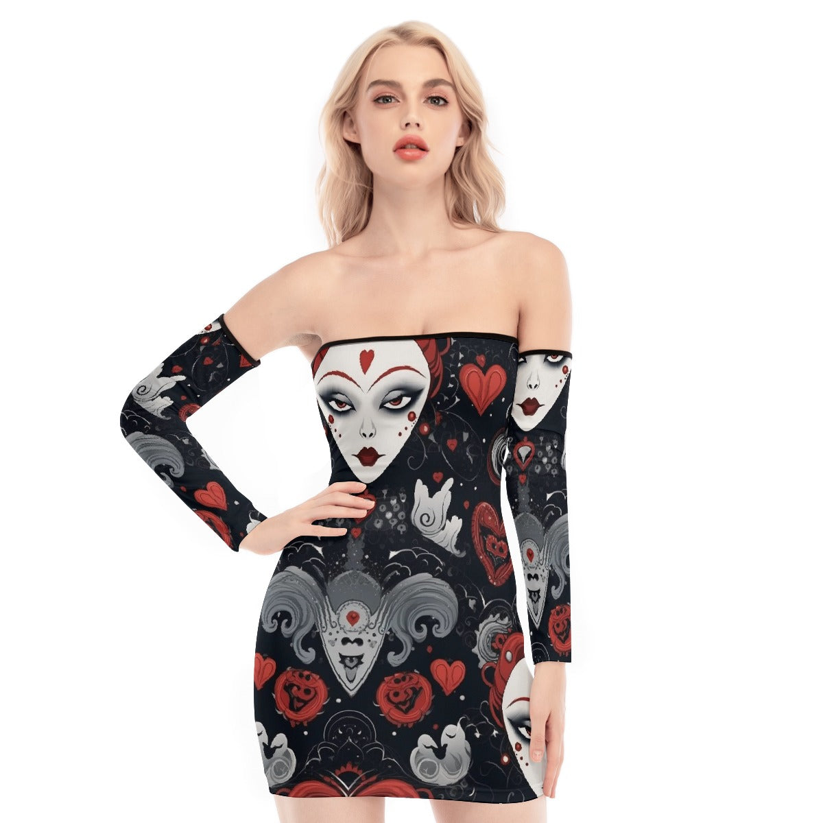 All-Over Print Women's Off-shoulder Back Lace-up Dress