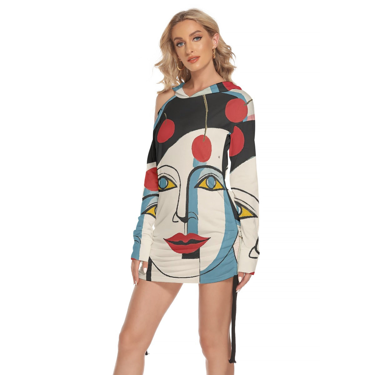 All-Over Print Women's One-shoulder Dress With Waist Shirring