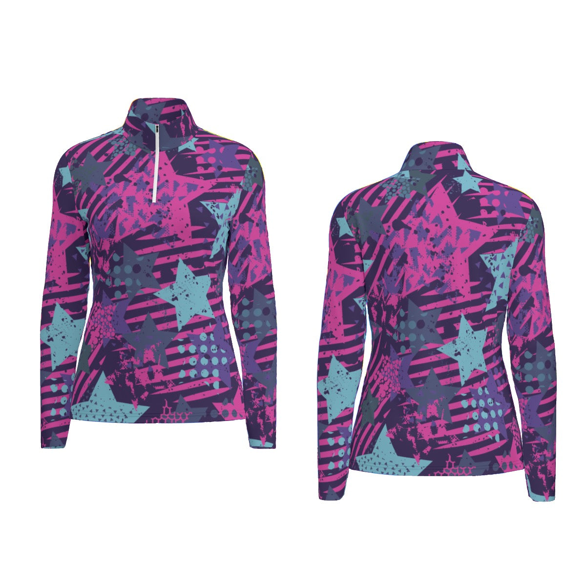 All-Over Print Women's Sports Collar Jersey With Long Sleeve