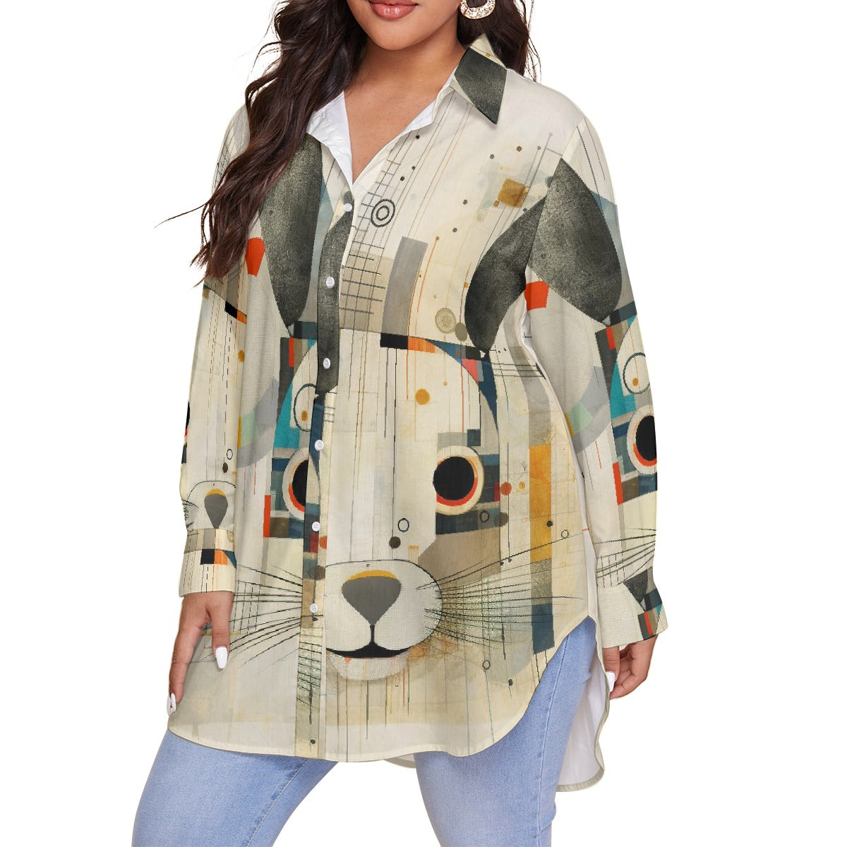 All-Over Print Women's Shirt With Long Sleeve(Plus Size)