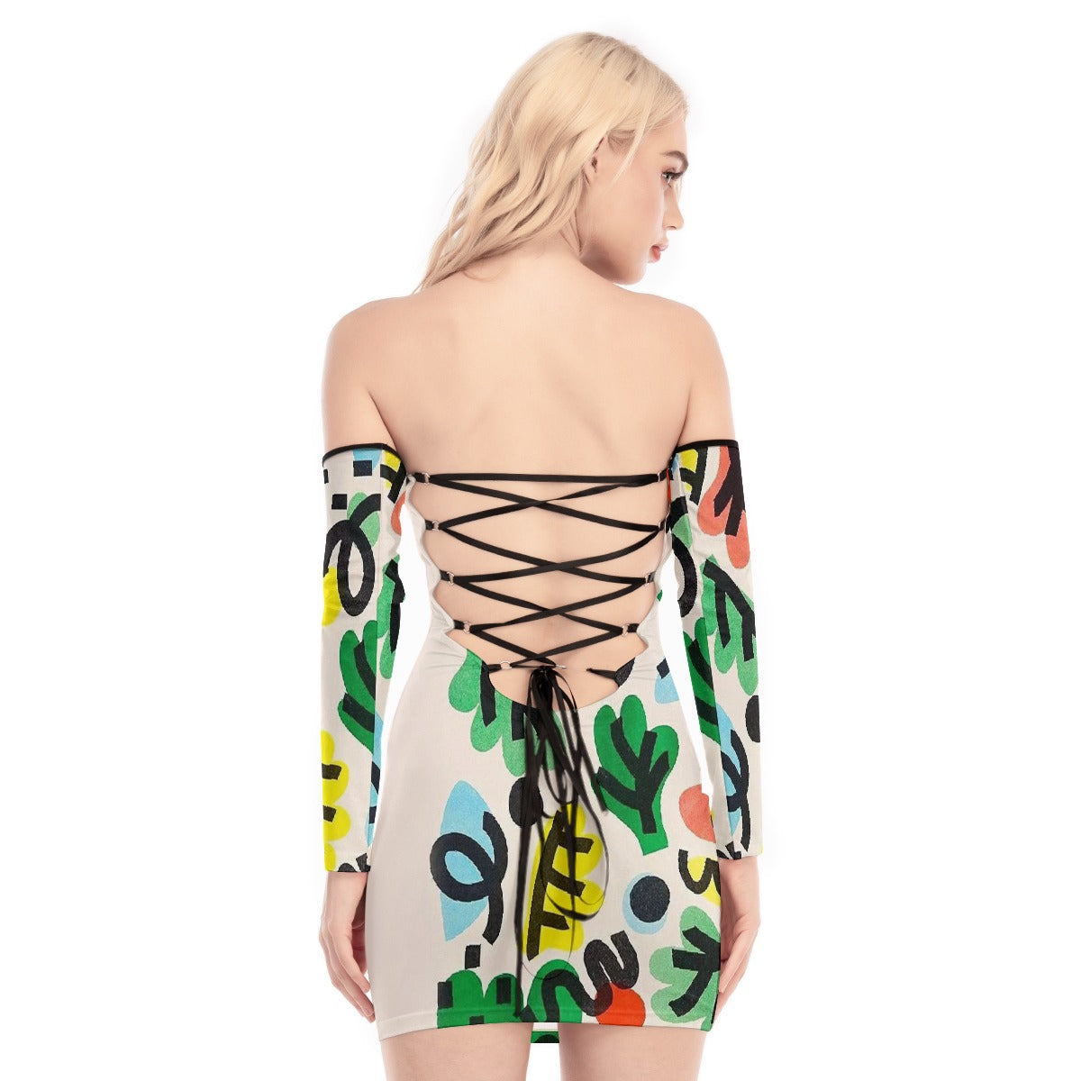 All-Over Print Women's Off-shoulder Back Lace-up Dress