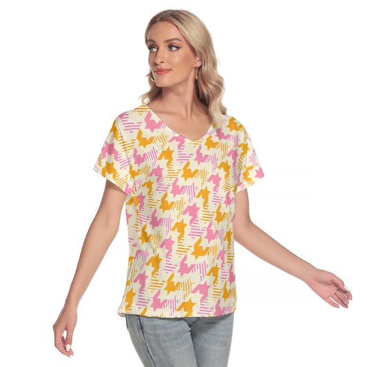 All-Over Print Women's Loose V-neck Short Sleeve T-shirt