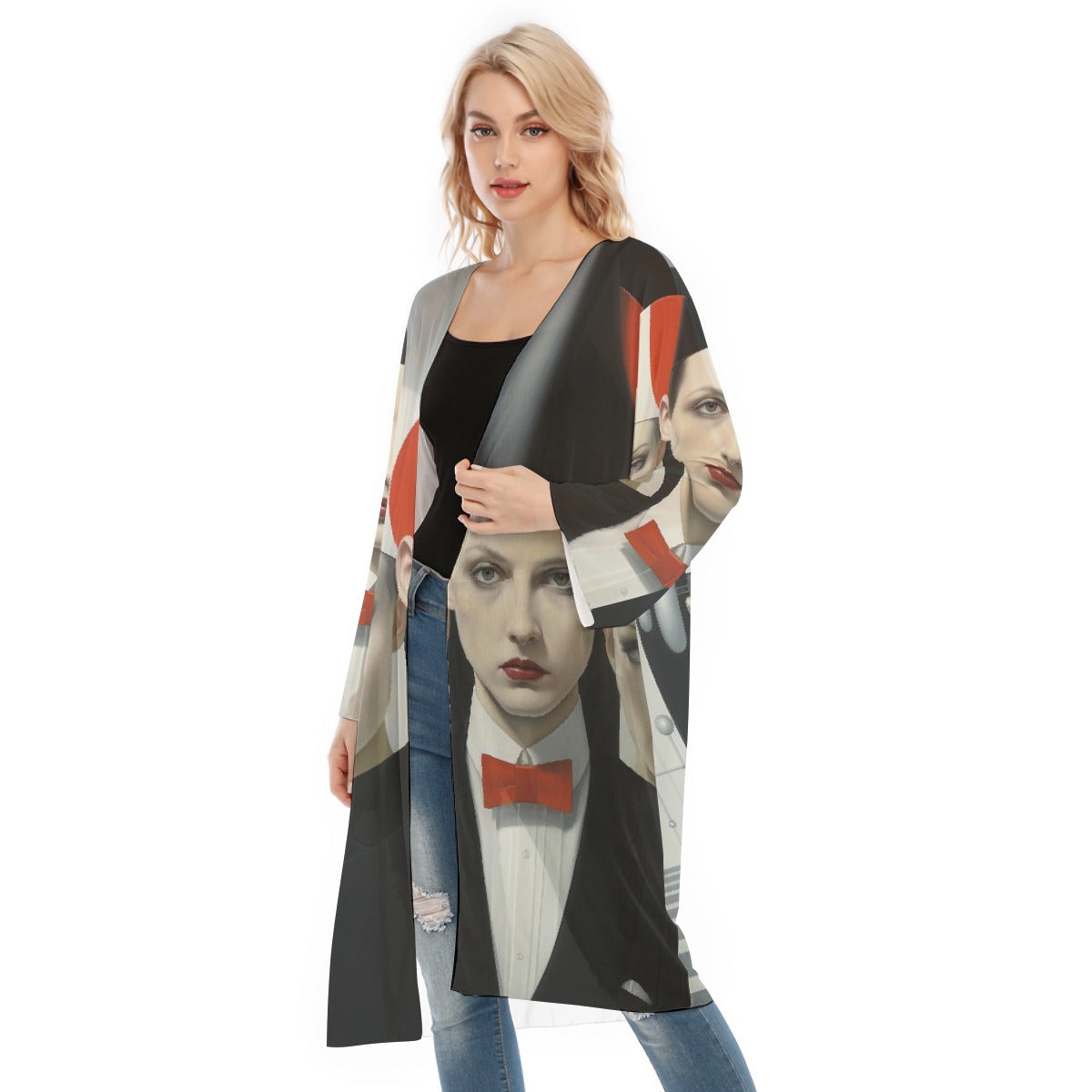 All- Over Print Women's Long Sleeve Mesh Cardigan