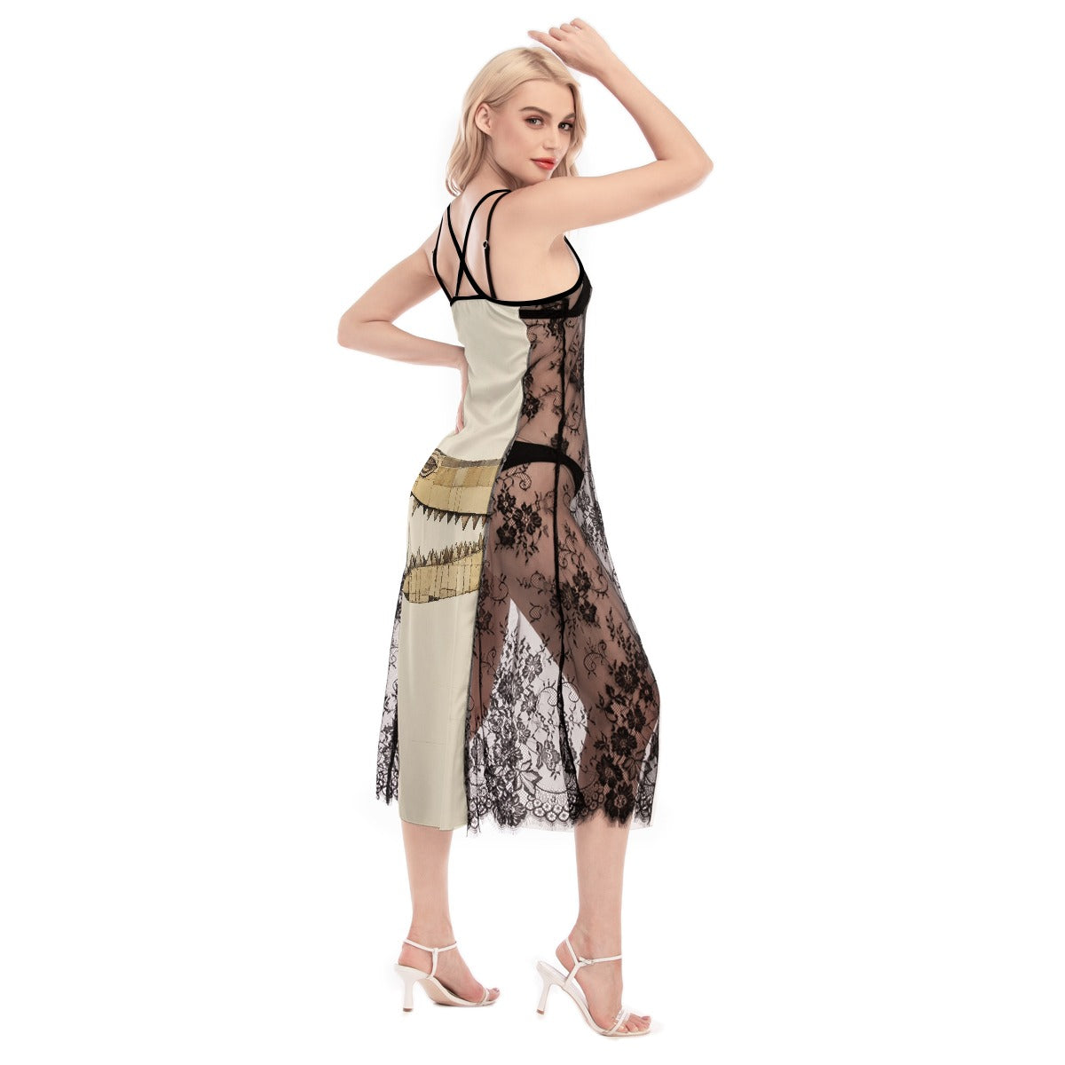 All-Over Print Women's Lace Cami Cross Back Dress