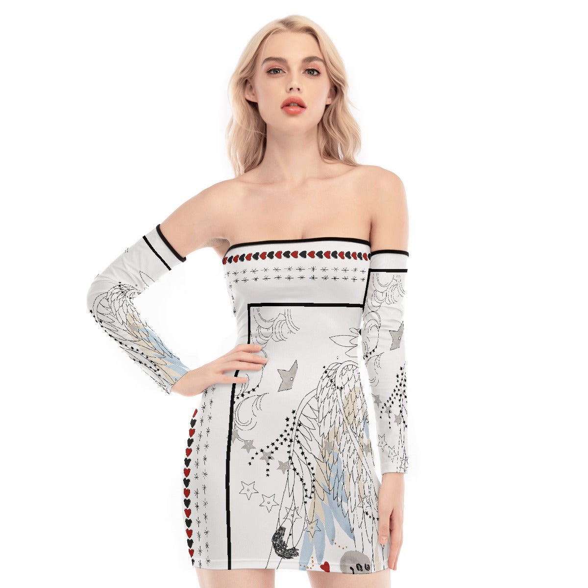 All-Over Print Women's Off-shoulder Back Lace-up Dress