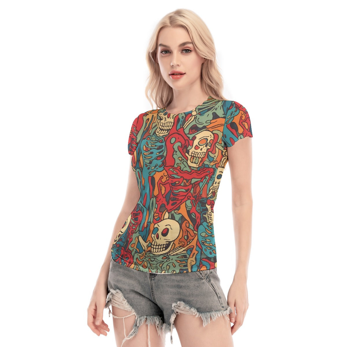 All-Over Print Women's Short Sleeve Mesh Blouse