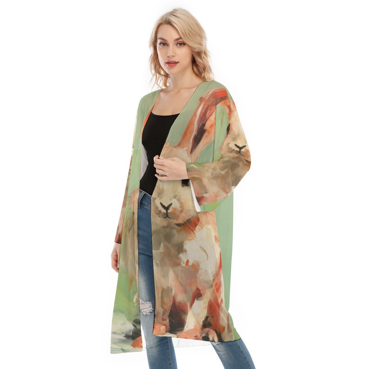 All- Over Print Women's Long Sleeve Mesh Cardigan