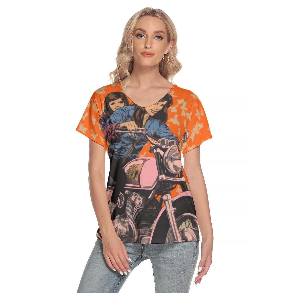 All-Over Print Women's Loose V-neck Short Sleeve T-shirt