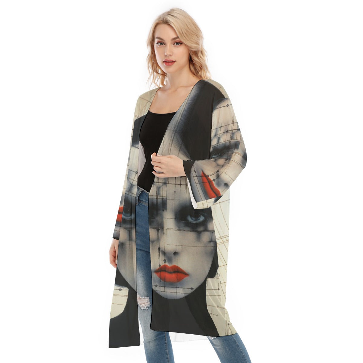 All- Over Print Women's Long Sleeve Mesh Cardigan