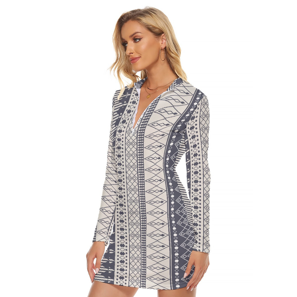 All-Over Print Women's Zip Front Tight Dress