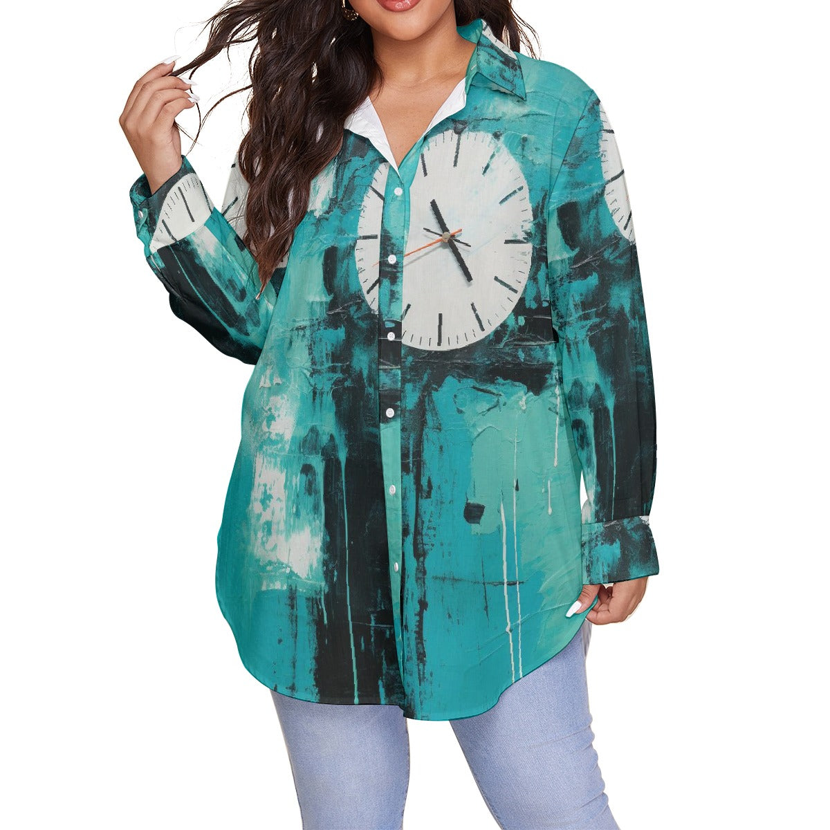 All-Over Print Women's Shirt With Long Sleeve(Plus Size)