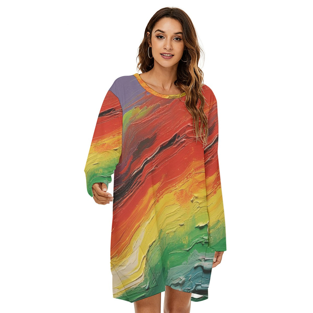 All-Over Print  Women's Loose Crew Neck Dress