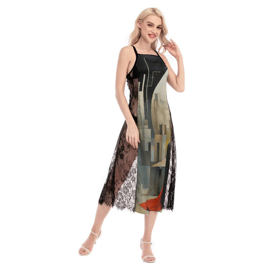 All-Over Print Women's Lace Cami Cross Back Dress