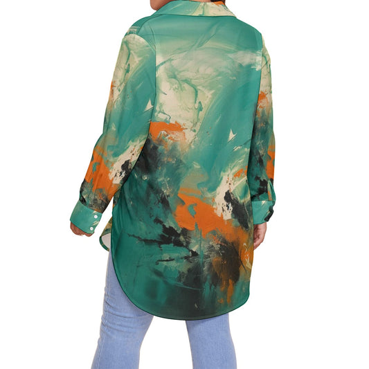 All-Over Print Women's Shirt With Long Sleeve(Plus Size)