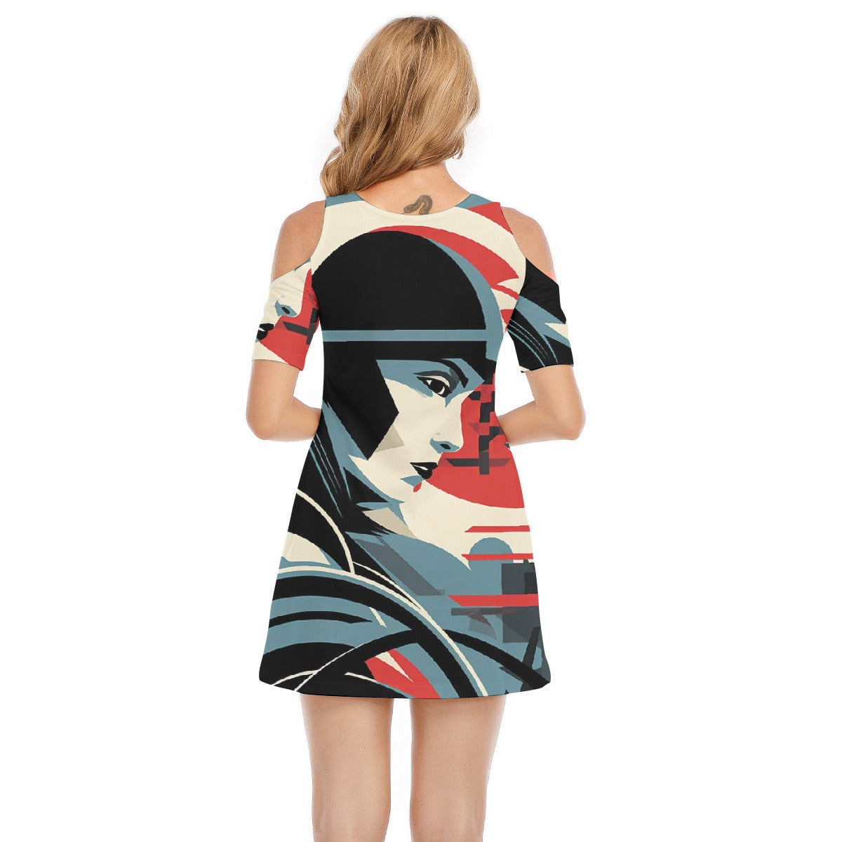 All-Over Print Women's Cold Shoulder Dress | 190GSM Cotton