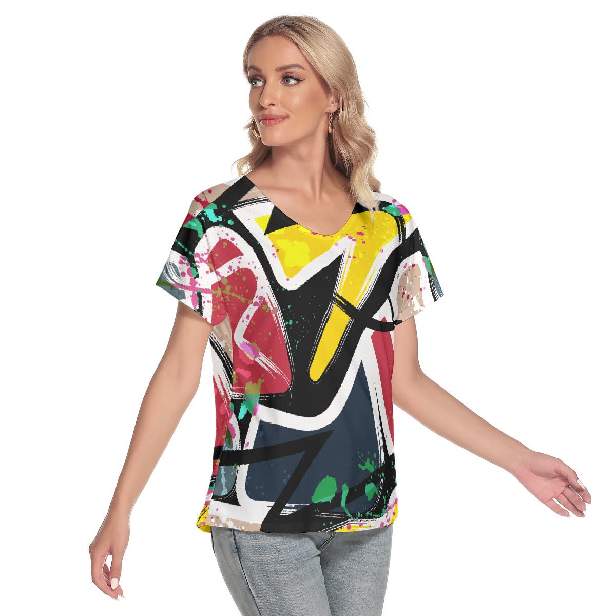 All-Over Print Women's Loose V-neck Short Sleeve T-shirt