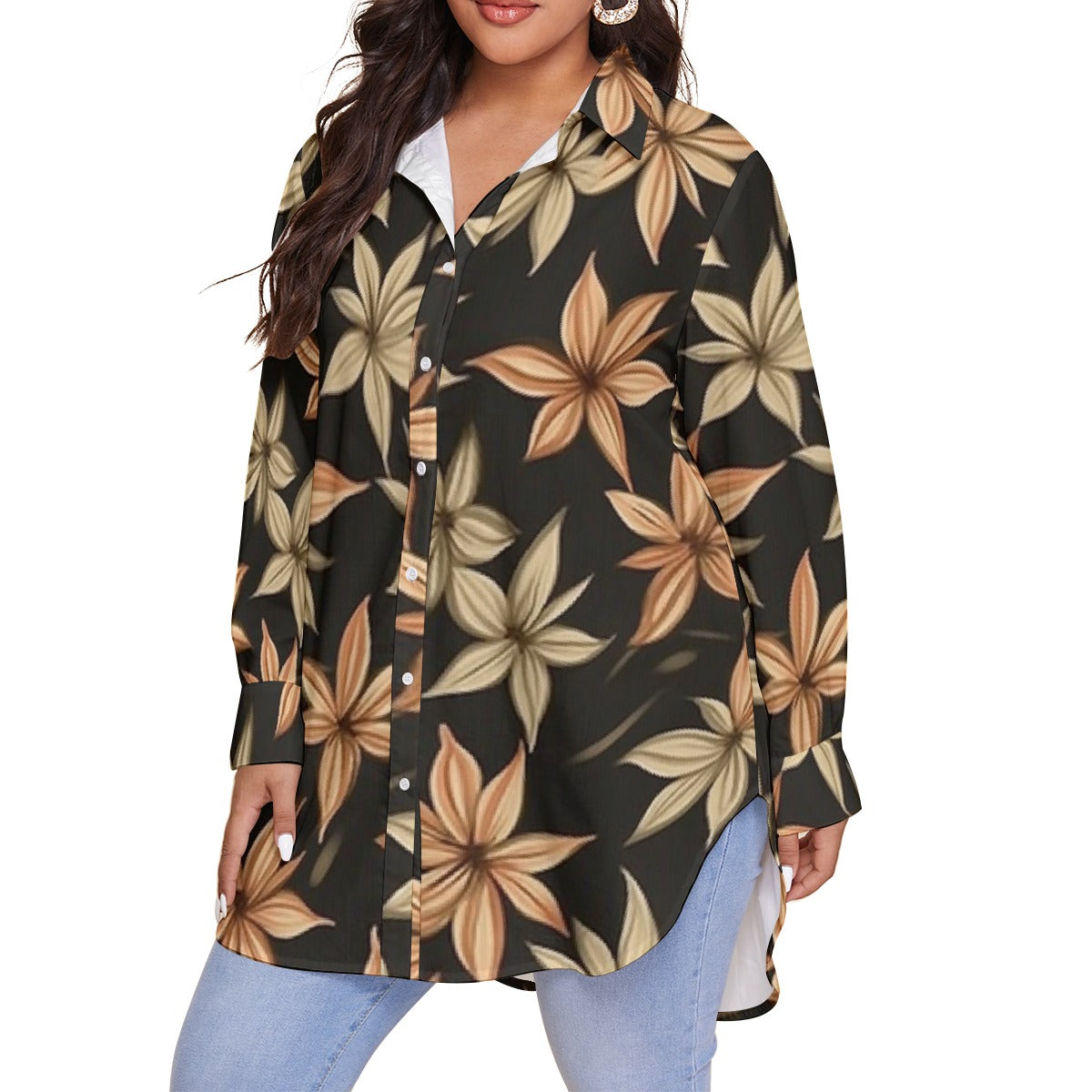 All-Over Print Women's Shirt With Long Sleeve(Plus Size)