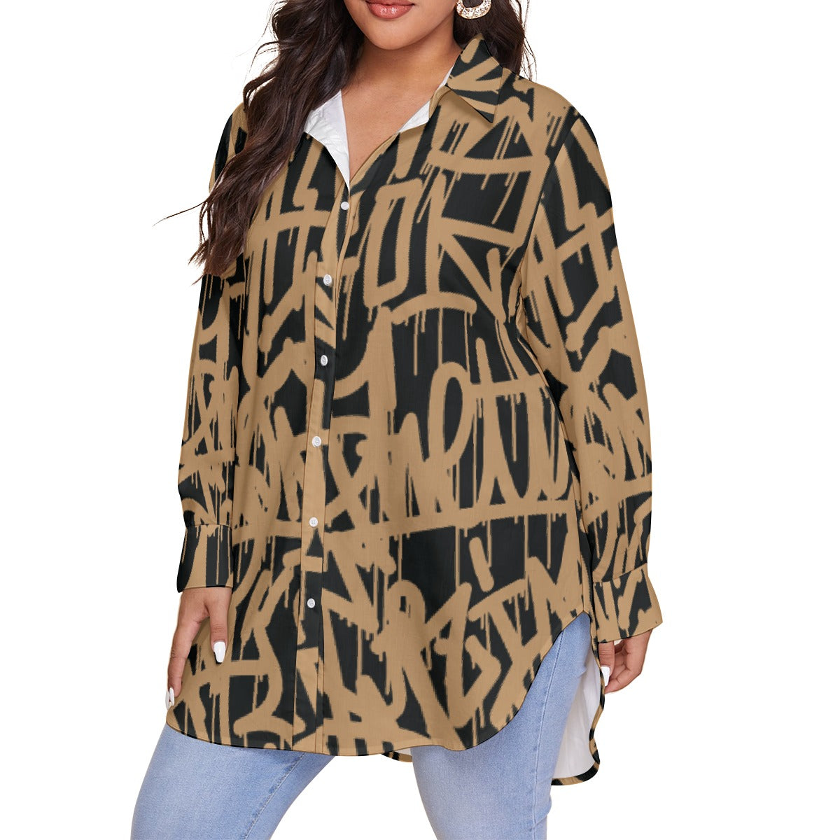 All-Over Print Women's Shirt With Long Sleeve(Plus Size)