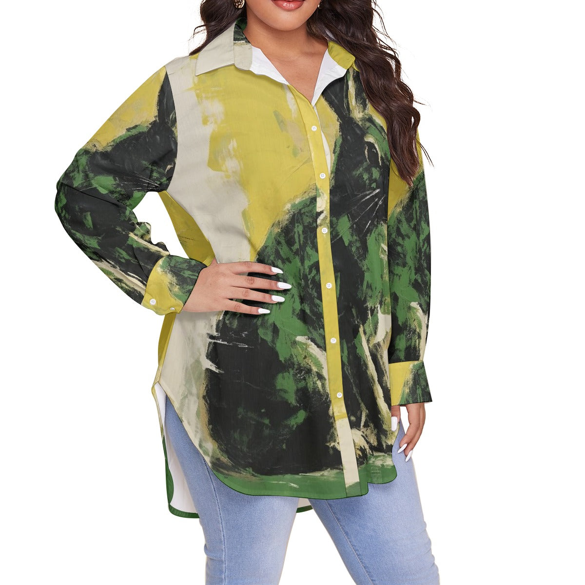 All-Over Print Women's Shirt With Long Sleeve(Plus Size)