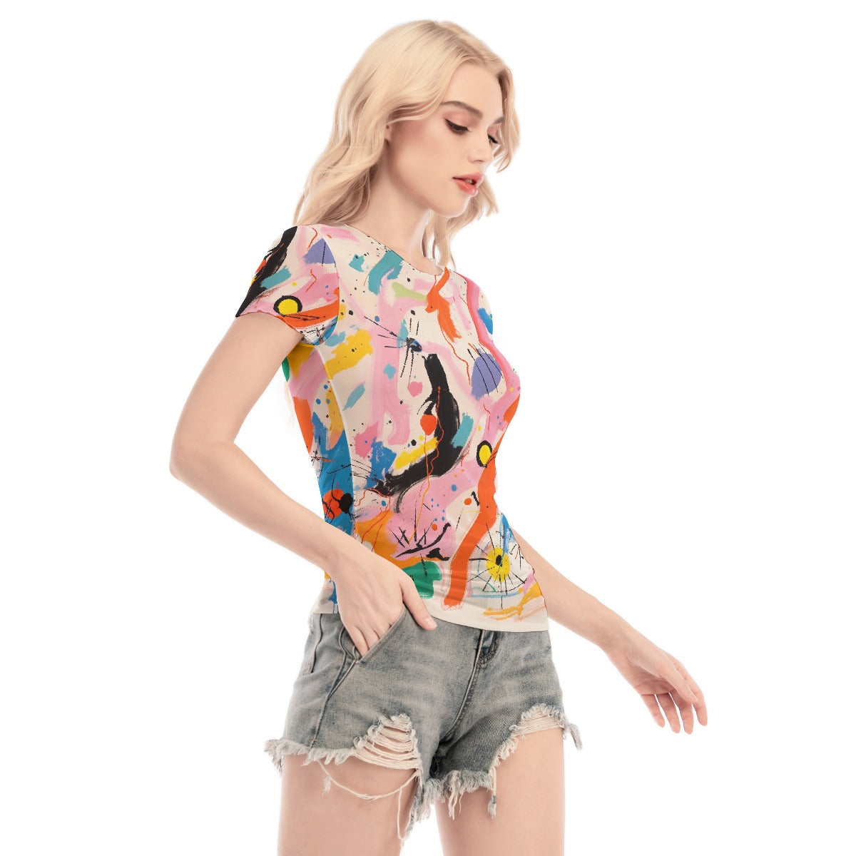 All-Over Print Women's Short Sleeve Mesh Blouse