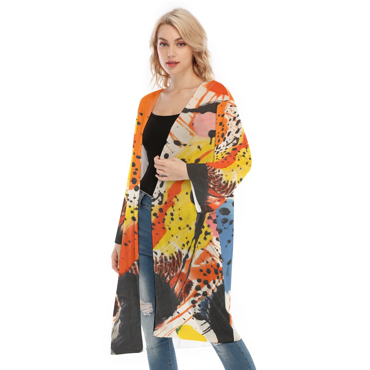 All- Over Print Women's Long Sleeve Mesh Cardigan