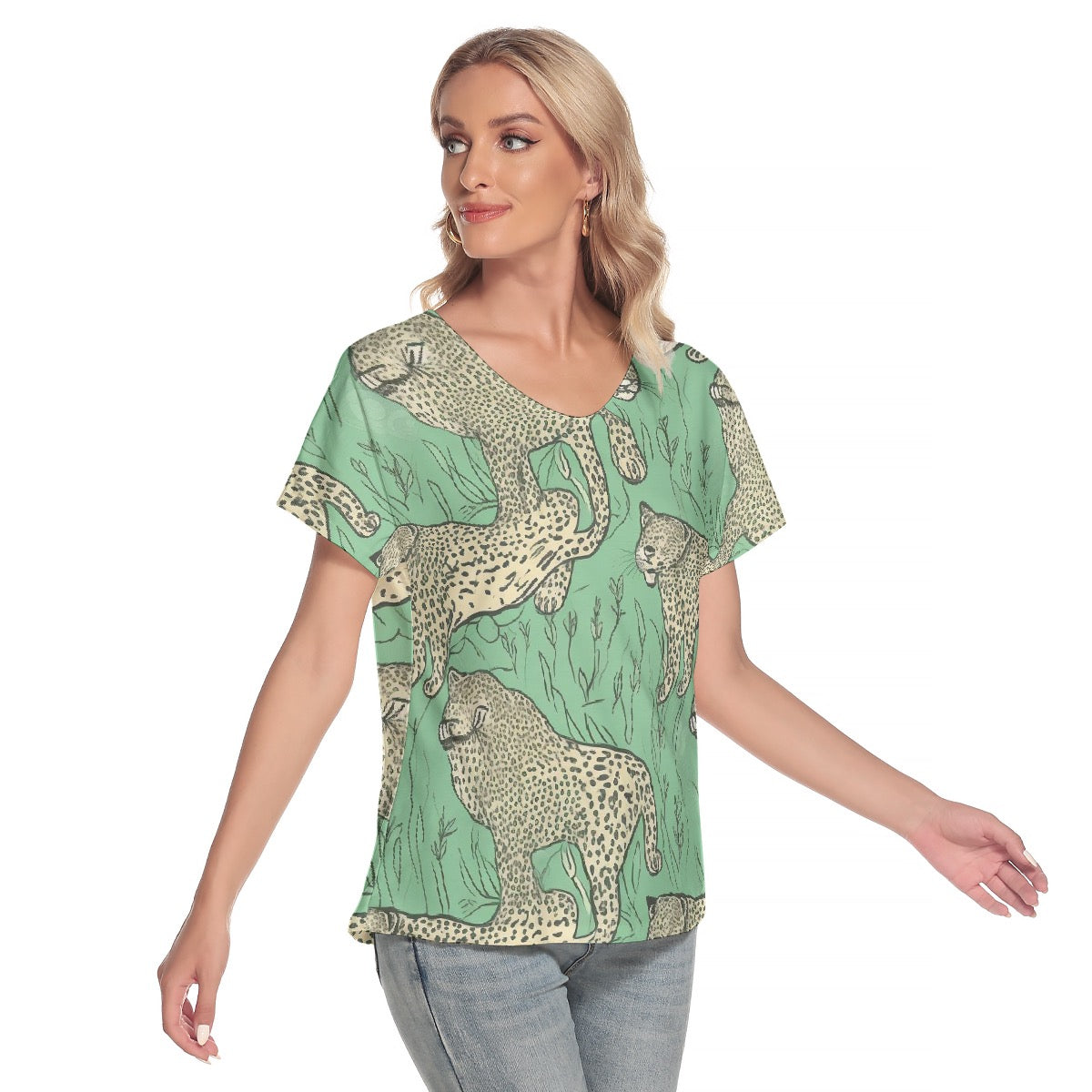 All-Over Print Women's Loose V-neck Short Sleeve T-shirt