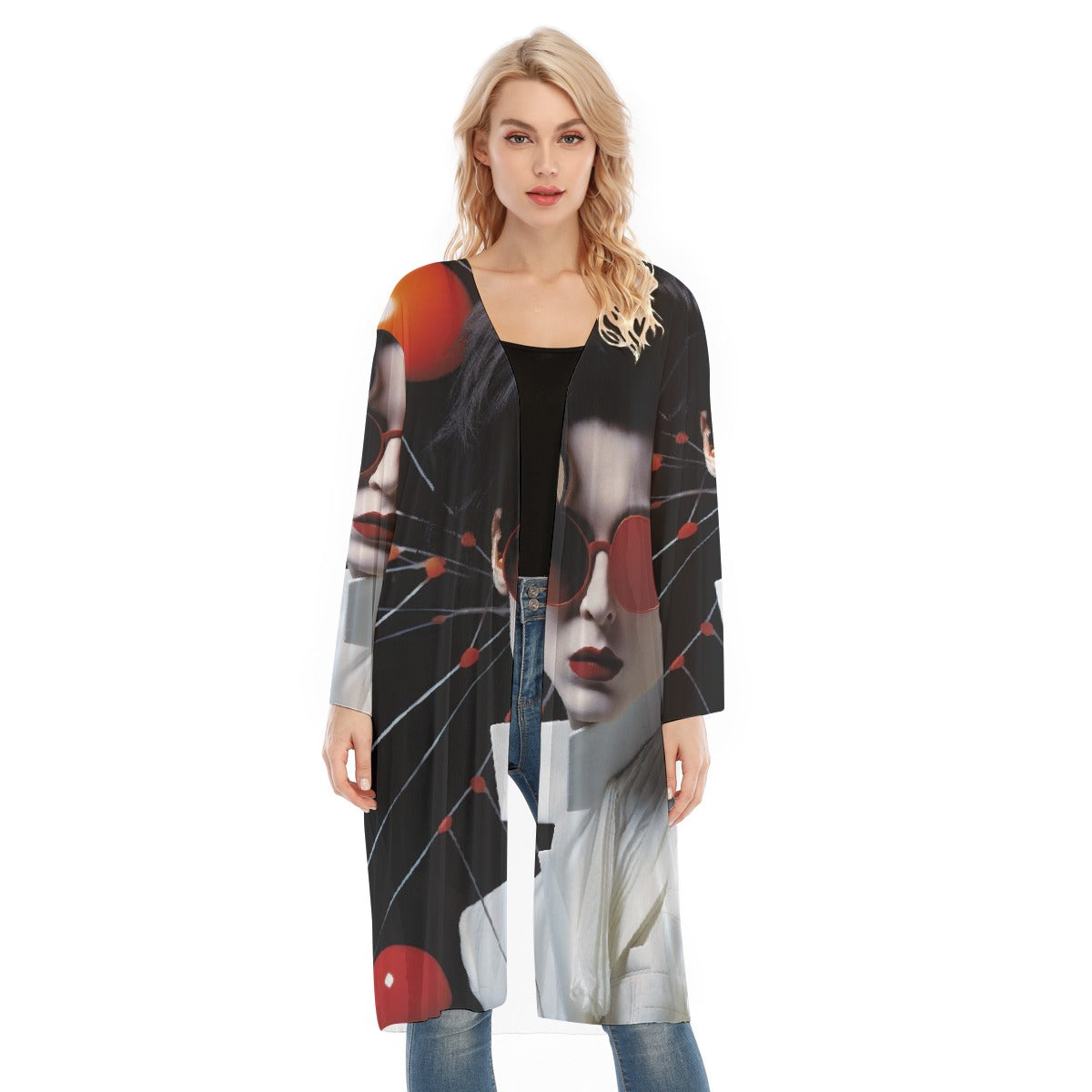 All- Over Print Women's Long Sleeve Mesh Cardigan