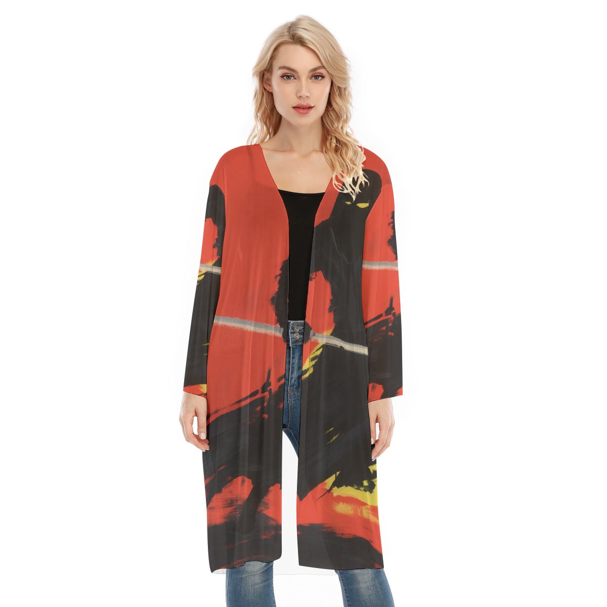 All- Over Print Women's Long Sleeve Mesh Cardigan