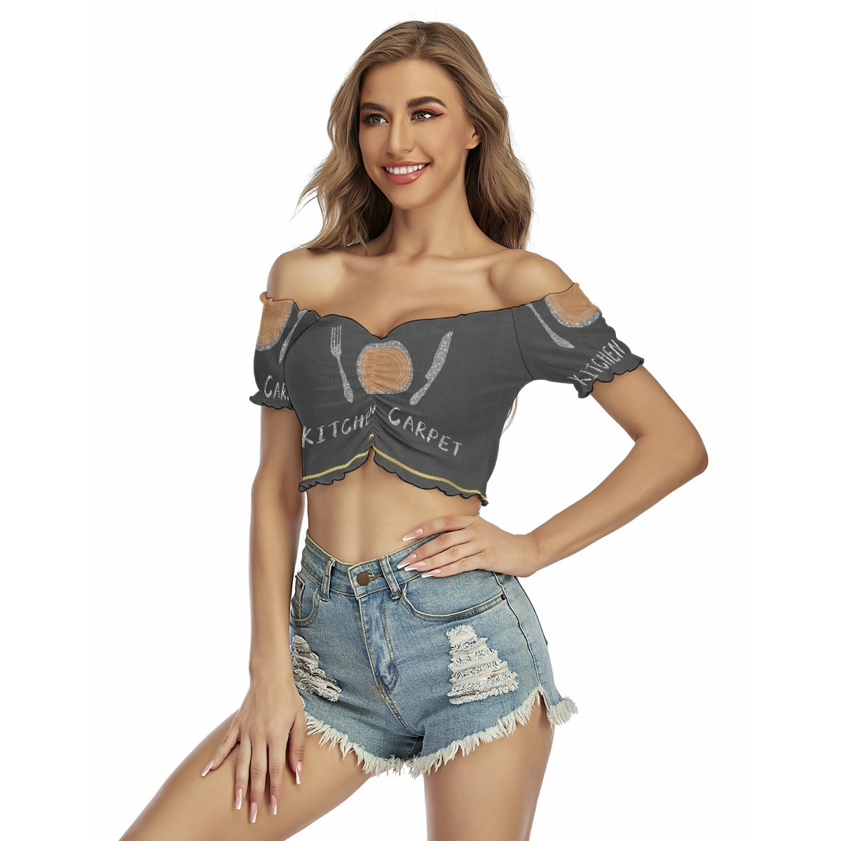 All-Over Print Women's One-shoulder Off-the-navel Short Sleeve T-shirt