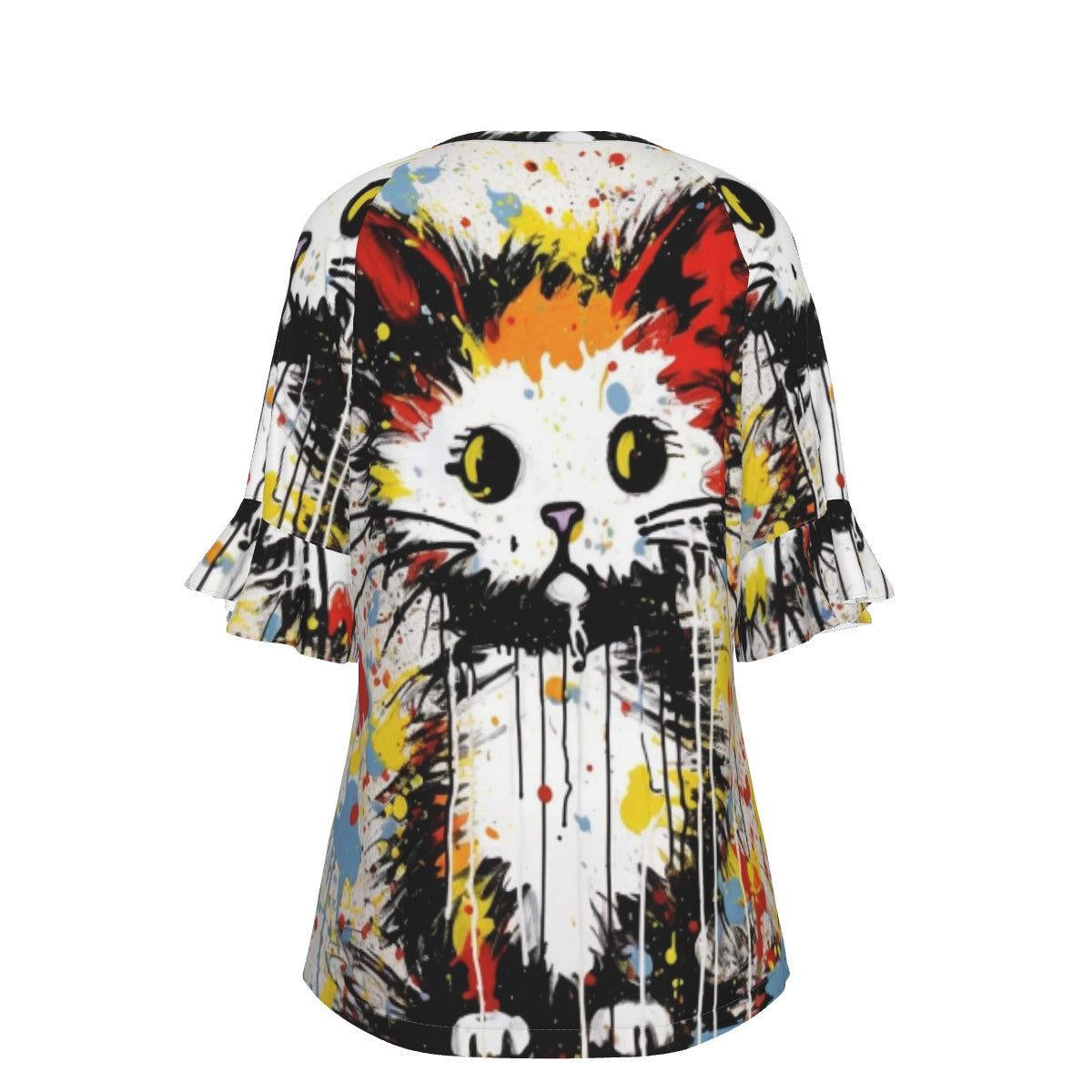 All-Over Print V-neck Women's T-shirt With Bell Sleeve