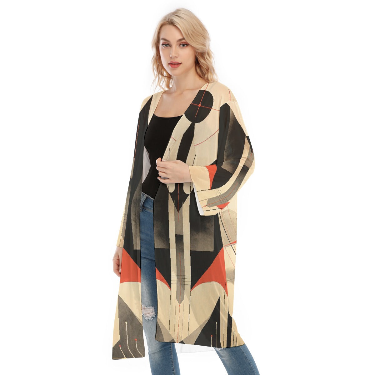 All- Over Print Women's Long Sleeve Mesh Cardigan