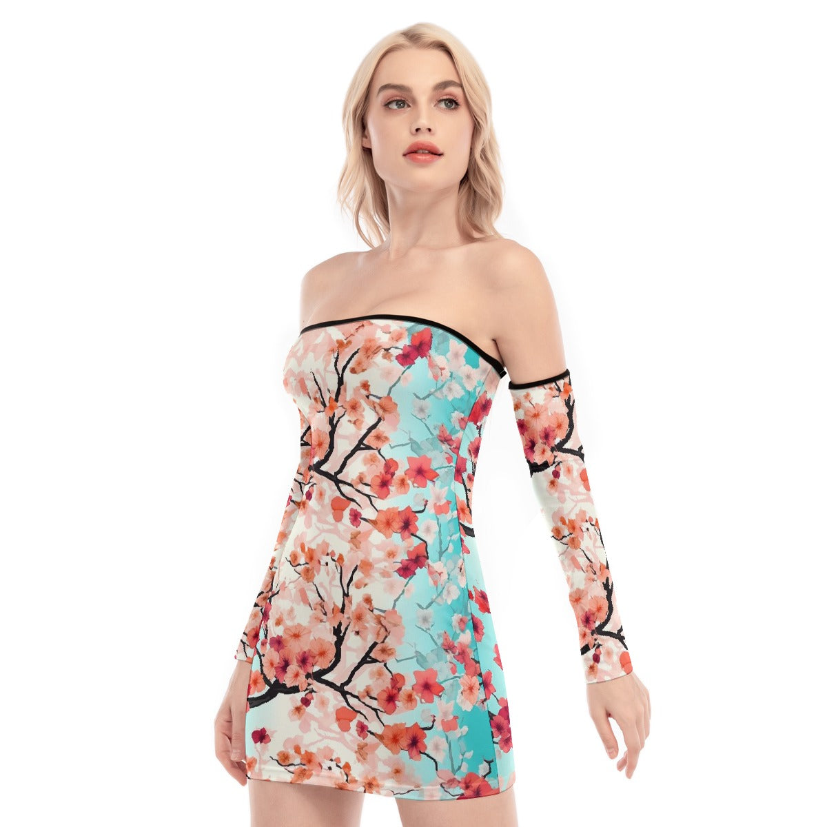 All-Over Print Women's Off-shoulder Back Lace-up Dress