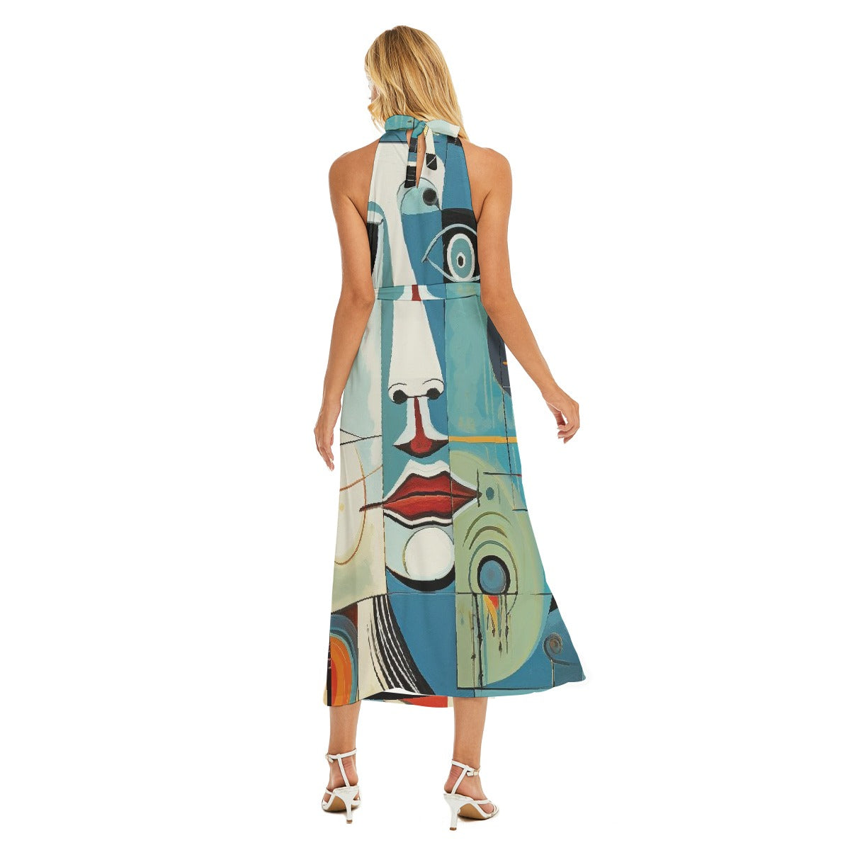 All-Over Print Women's Wrap Hem Belted Halter Dress