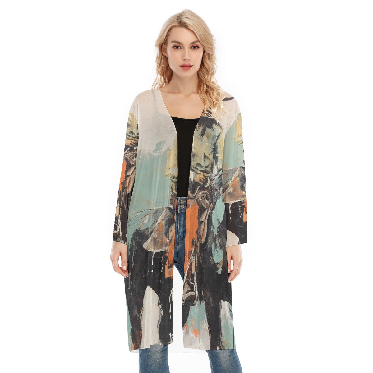 All- Over Print Women's Long Sleeve Mesh Cardigan