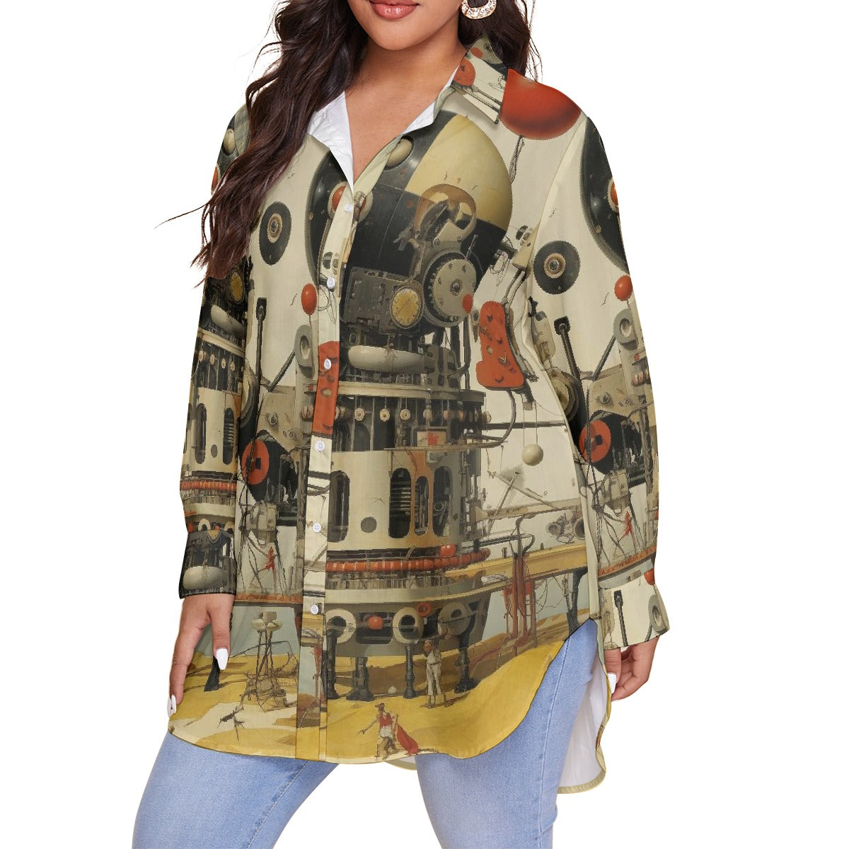 All-Over Print Women's Shirt With Long Sleeve(Plus Size)