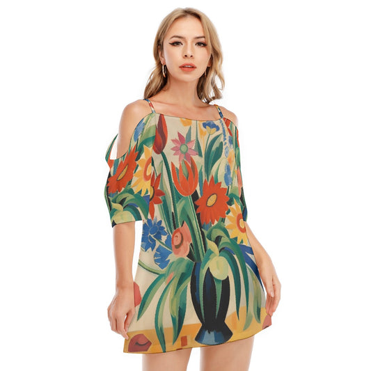 All-Over Print Women's Off-shoulder Cami Dress