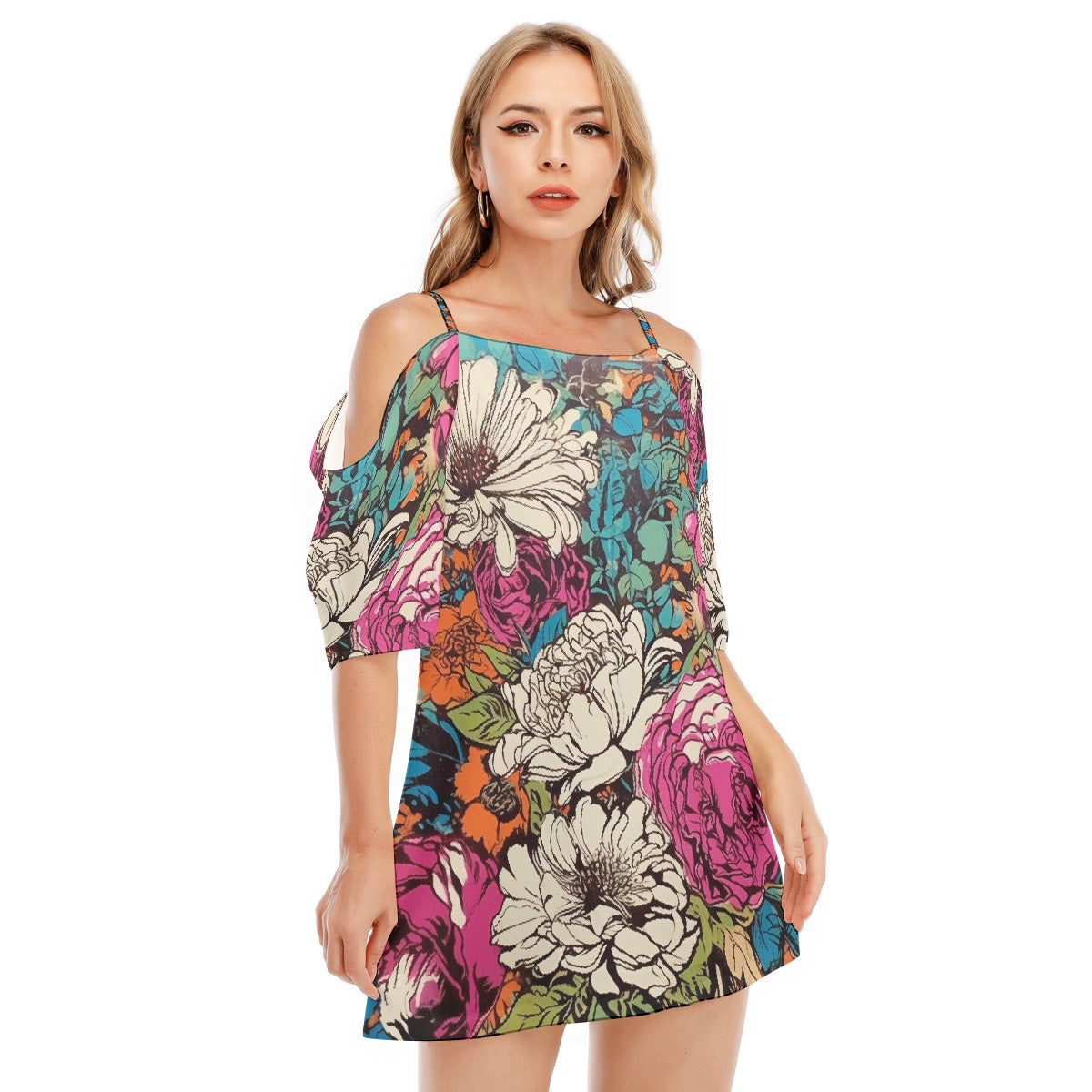 All-Over Print Women's Off-shoulder Cami Dress