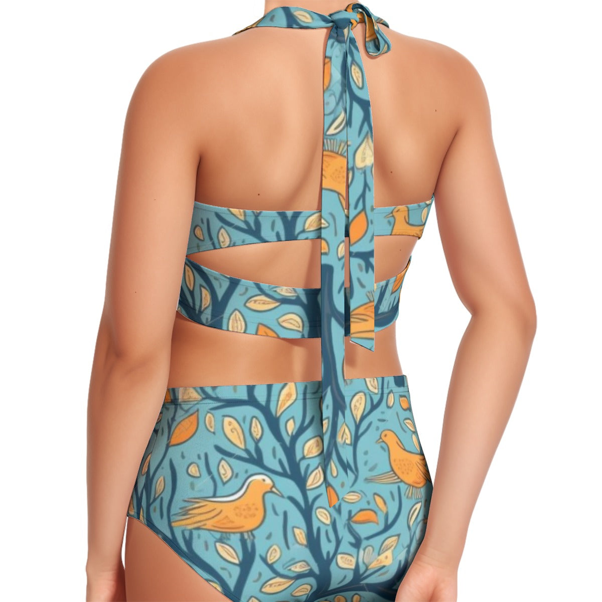 All-Over Print Women's Swimsuit Set With Halter