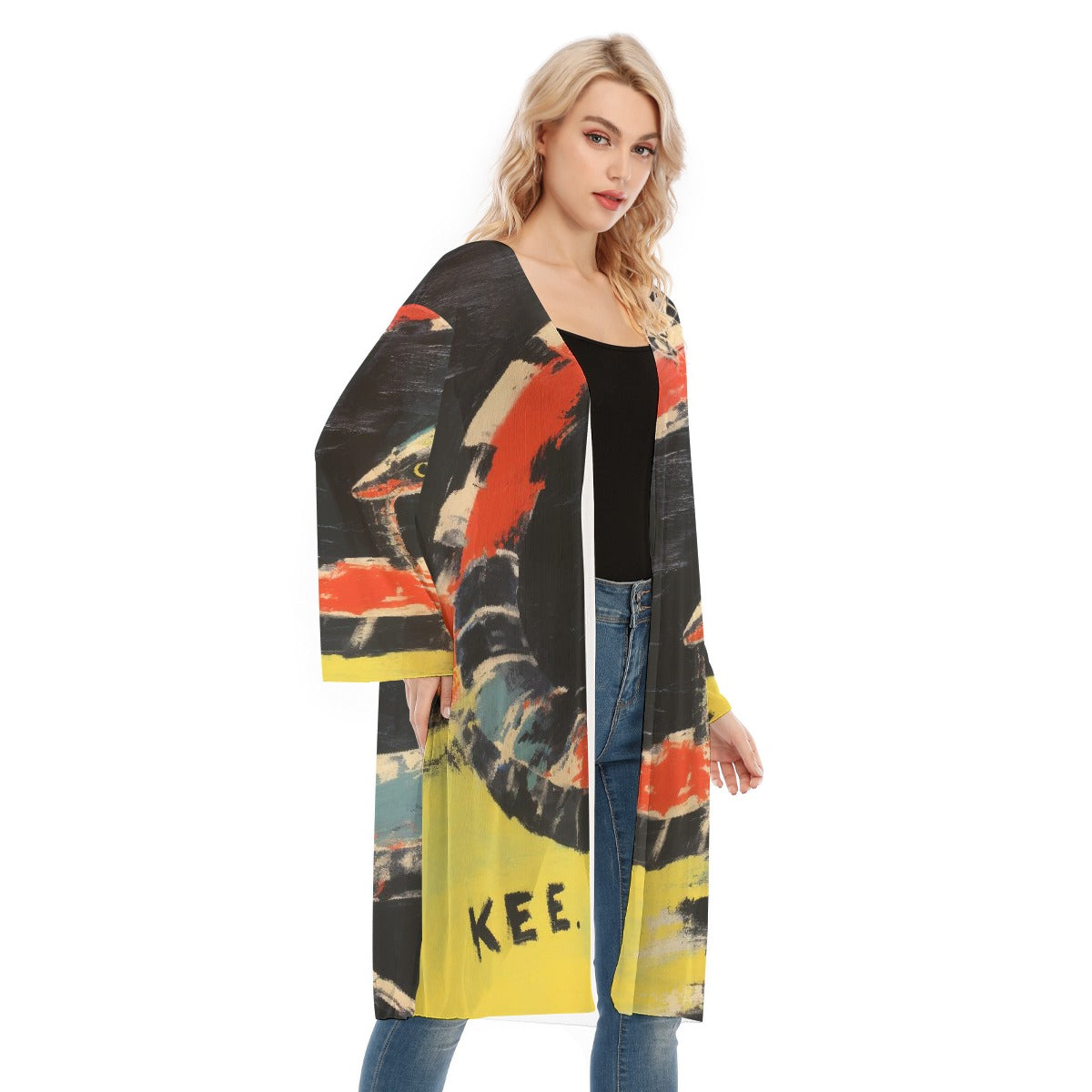 All- Over Print Women's Long Sleeve Mesh Cardigan