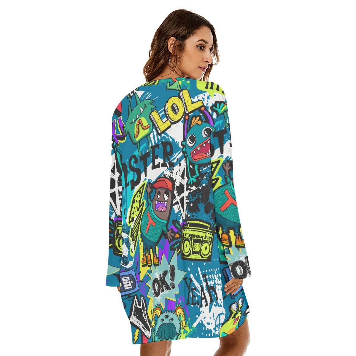 All-Over Print  Women's Loose Crew Neck Dress