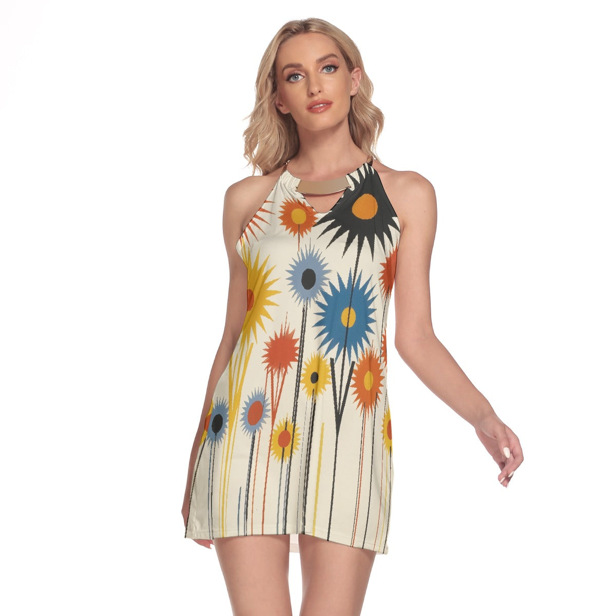 All-Over Print Women's Round Neck Above Knee Dress