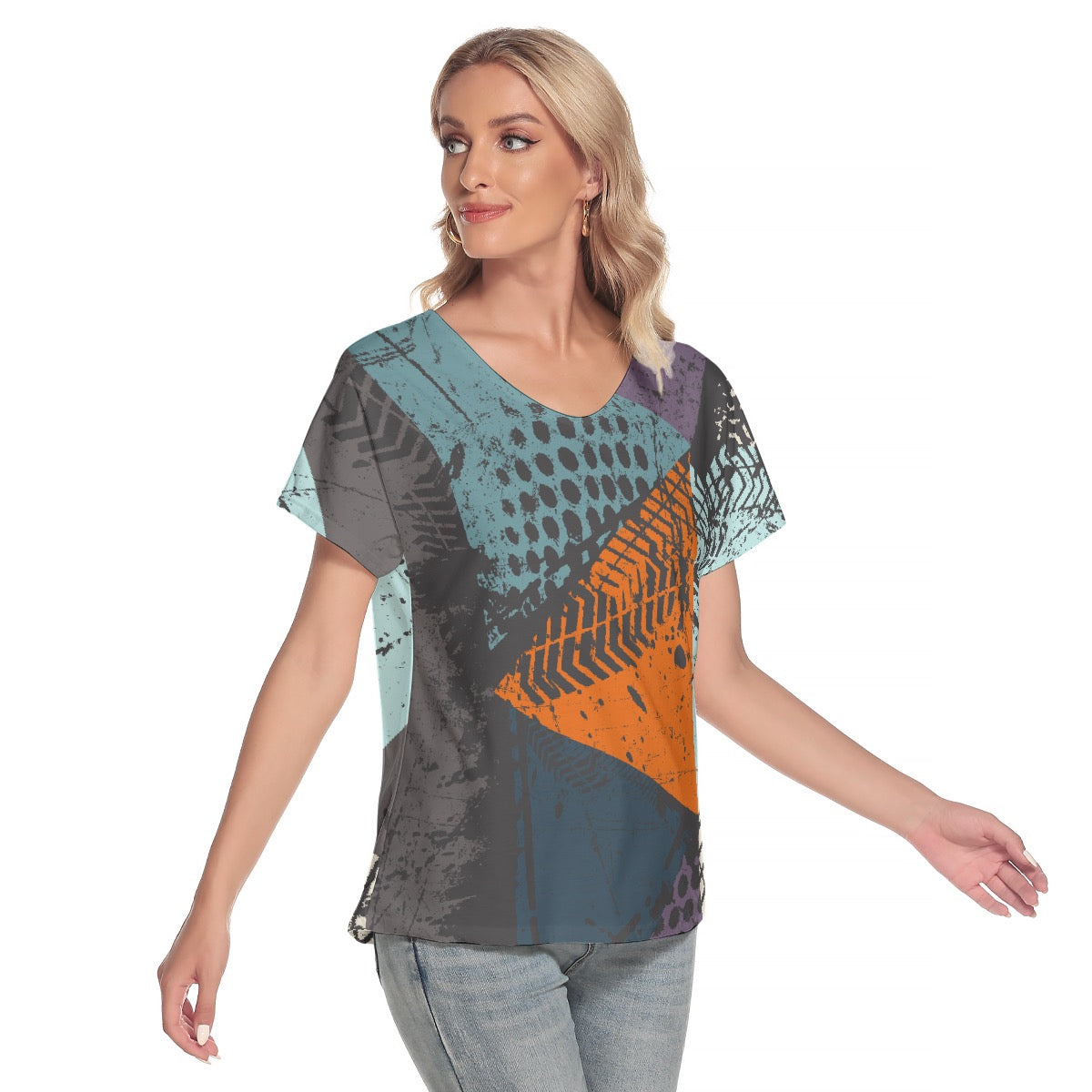 All-Over Print Women's Loose V-neck Short Sleeve T-shirt