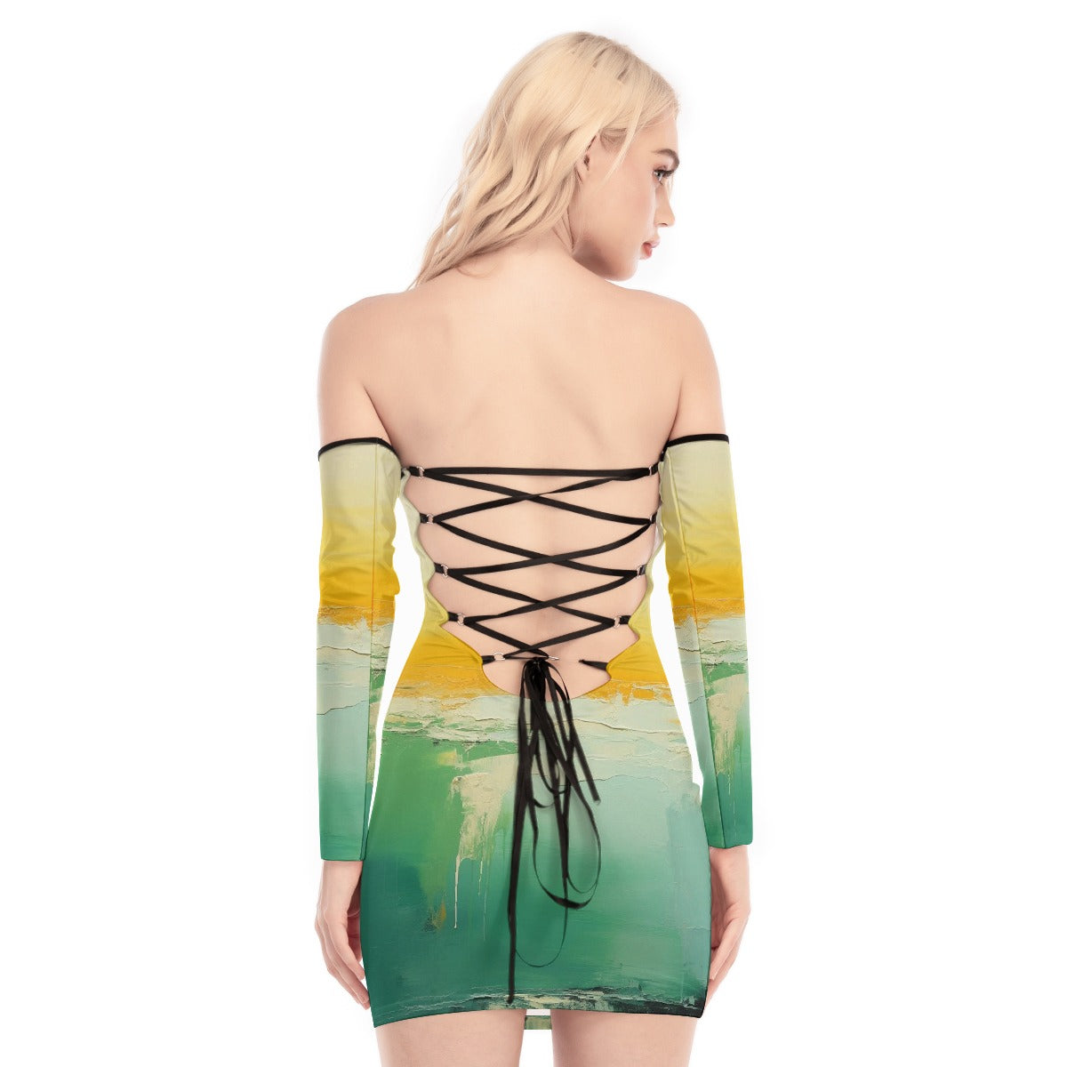 All-Over Print Women's Off-shoulder Back Lace-up Dress