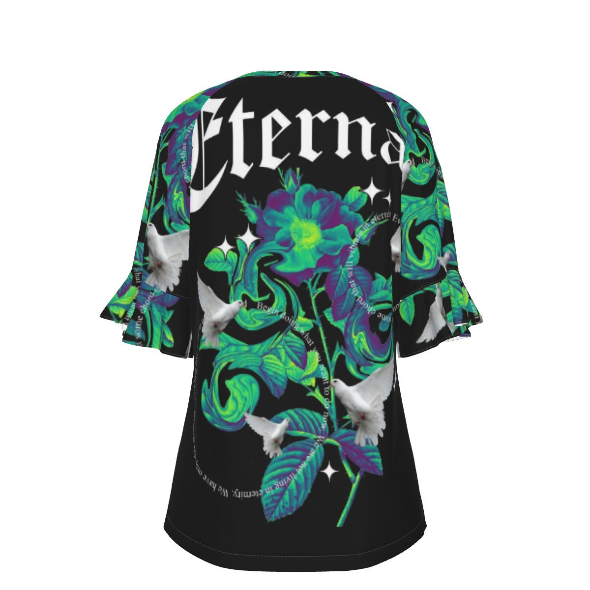 All-Over Print V-neck Women's T-shirt With Bell Sleeve