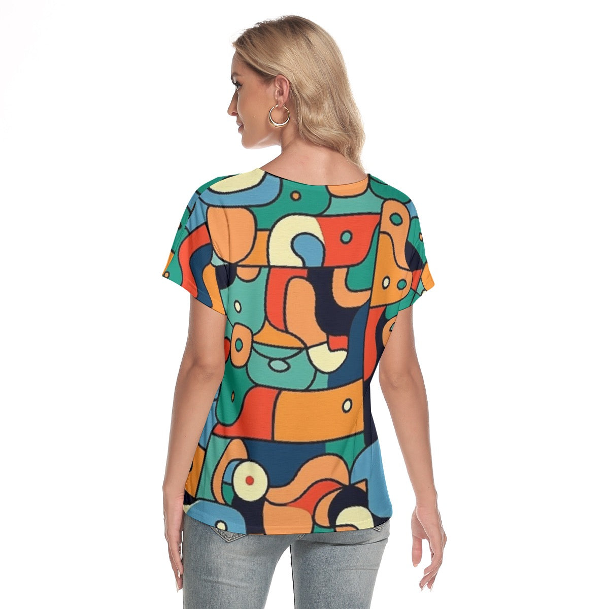 All-Over Print Women's Loose V-neck Short Sleeve T-shirt