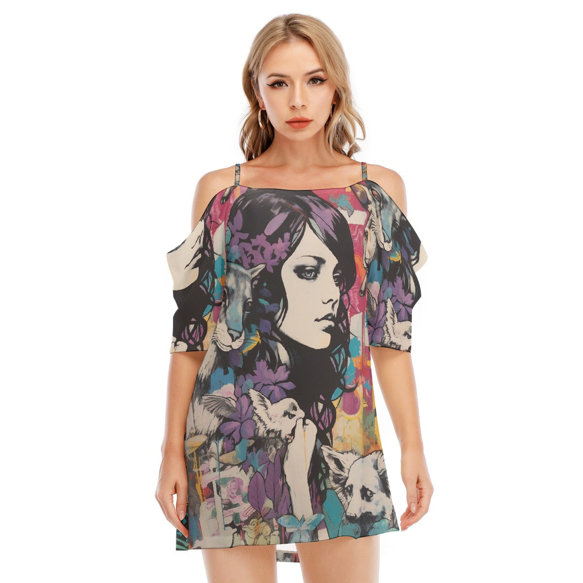 All-Over Print Women's Off-shoulder Cami Dress